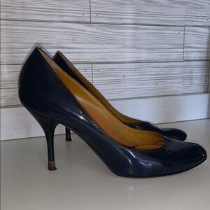 Fendi Blue Heels Sleek Stiletto Pumps almond shape size 37.5/ 7.5 navy blue